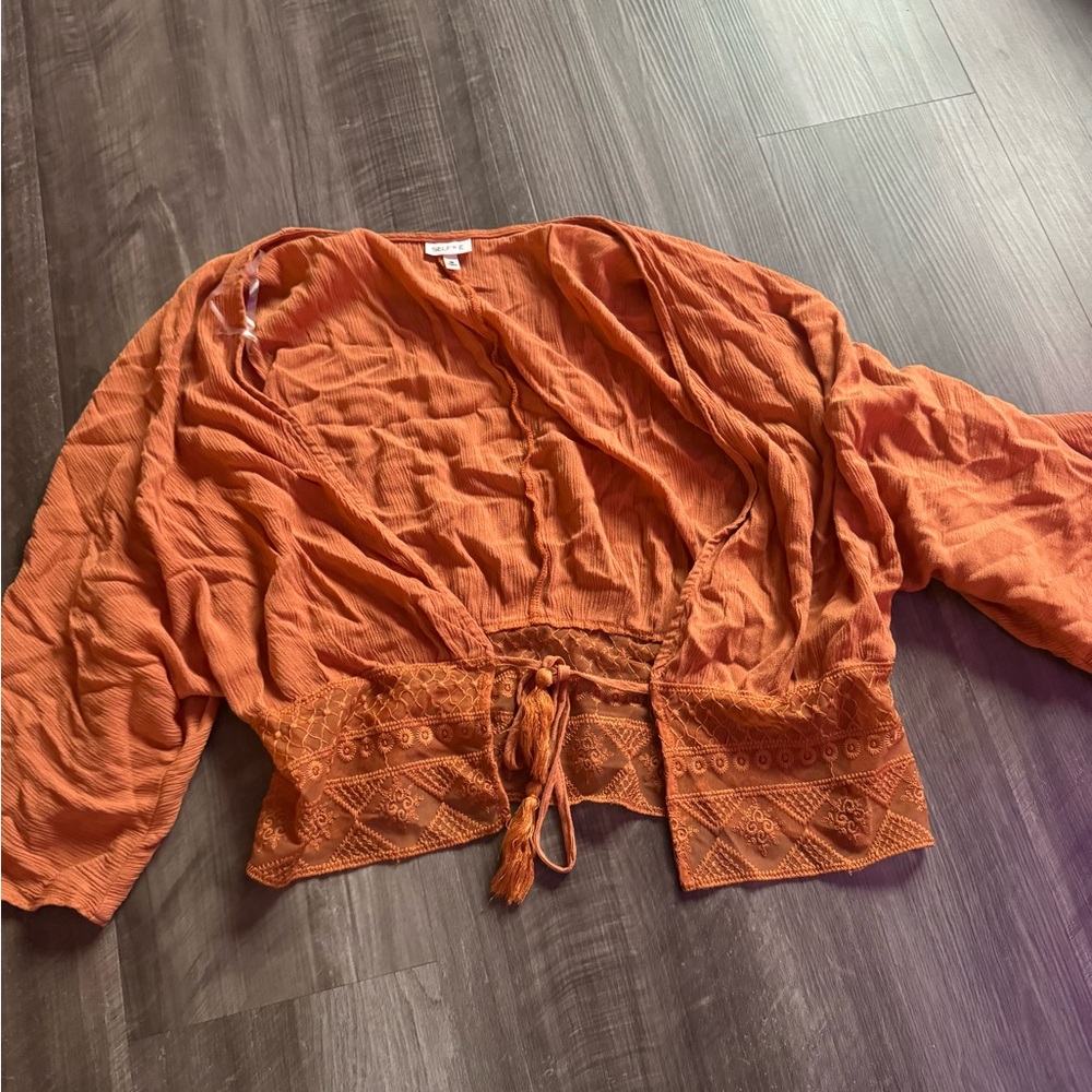 Orange Embroidered Women's Top